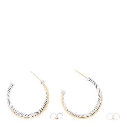 David Yurman Sterling Silver 18K Yellow Gold 31mm Crossover Cable Hoop Earrings 2 of 4