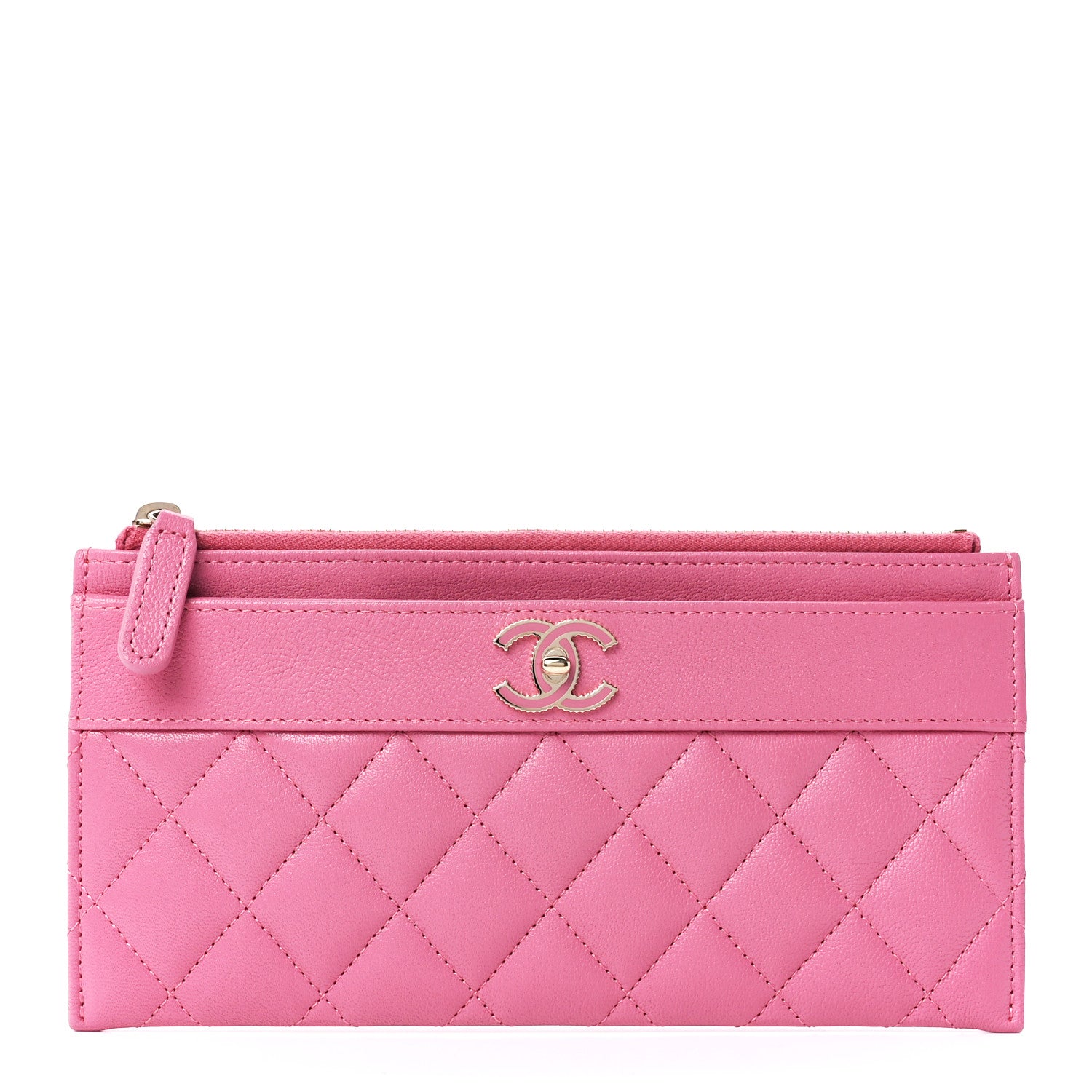 Chanel Sheepskin Quilted Mademoiselle Vintage Zip Pouch Pink 1 of 12