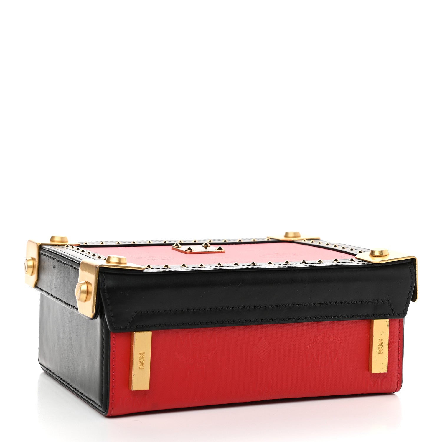 MCM Calfskin Studded Outline Shoulder Bag Red 4 of 9