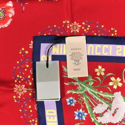 Gucci Silk Twill Campanule Cent Square Scarf Red Blue 4 of 4