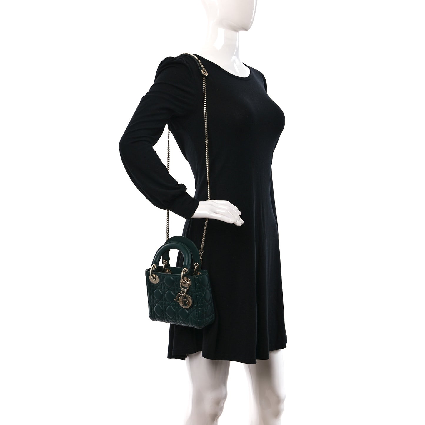 Lambskin Cannage Mini Lady Dior Dark Green
