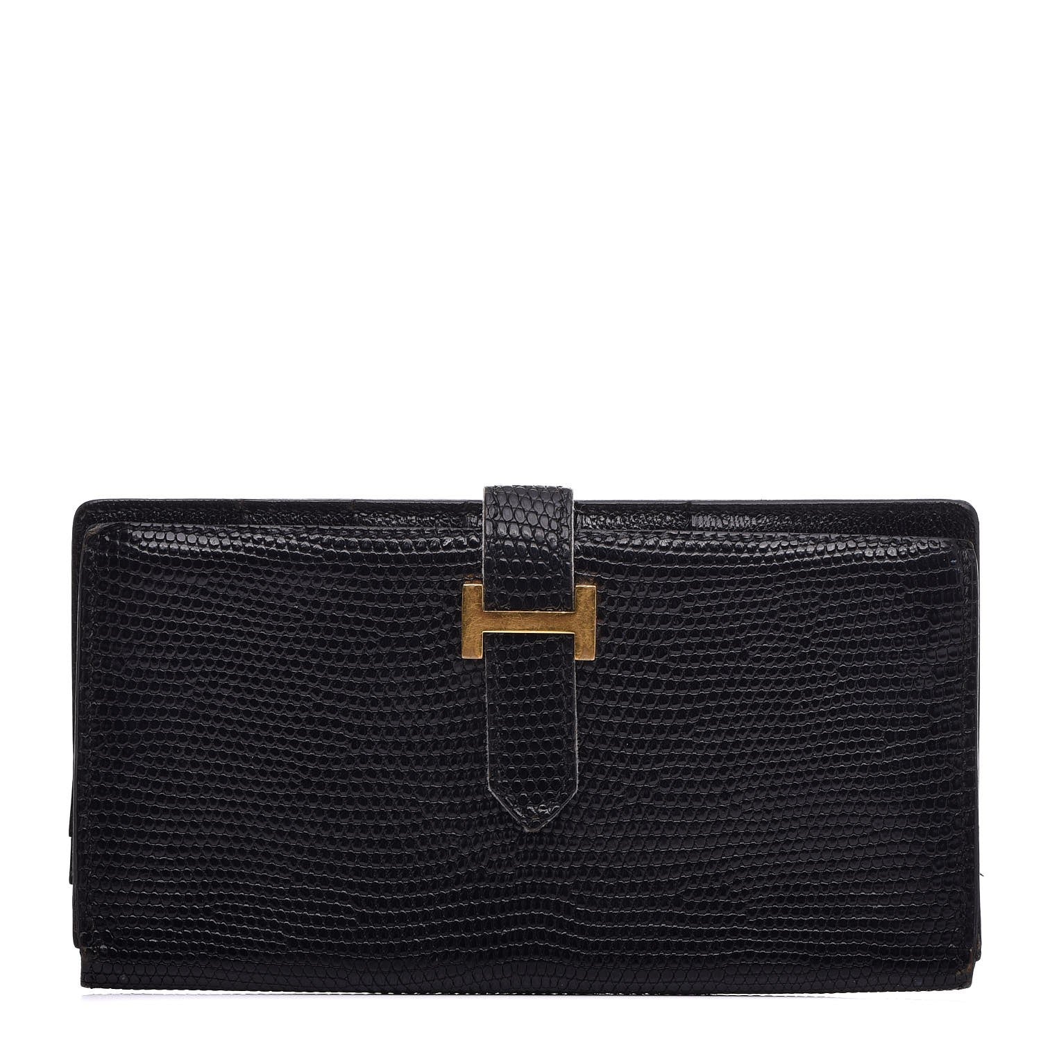 Hermes Lizard Bearn Gusset Wallet Black 1 of 8