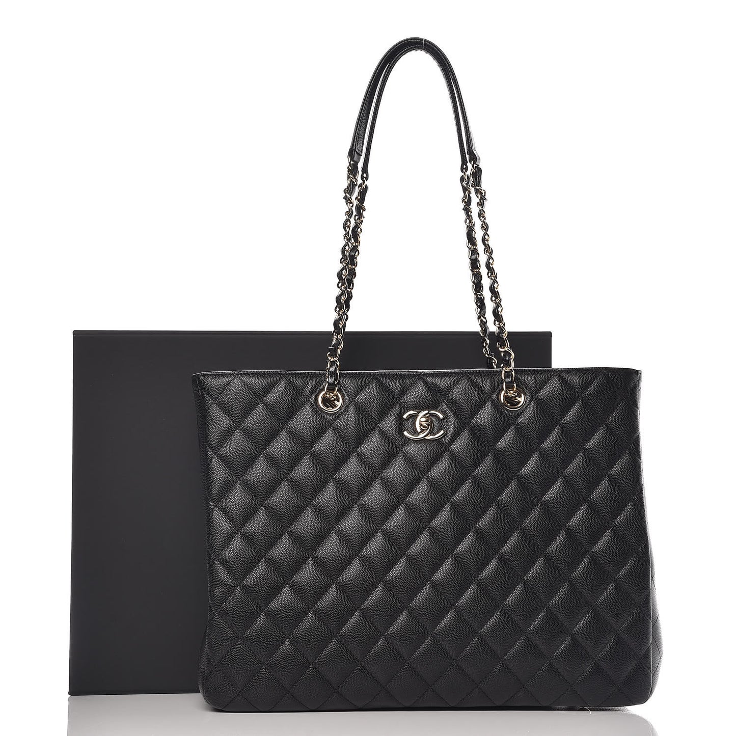 Caviar Quilted Large Classic Shopping Tote Black