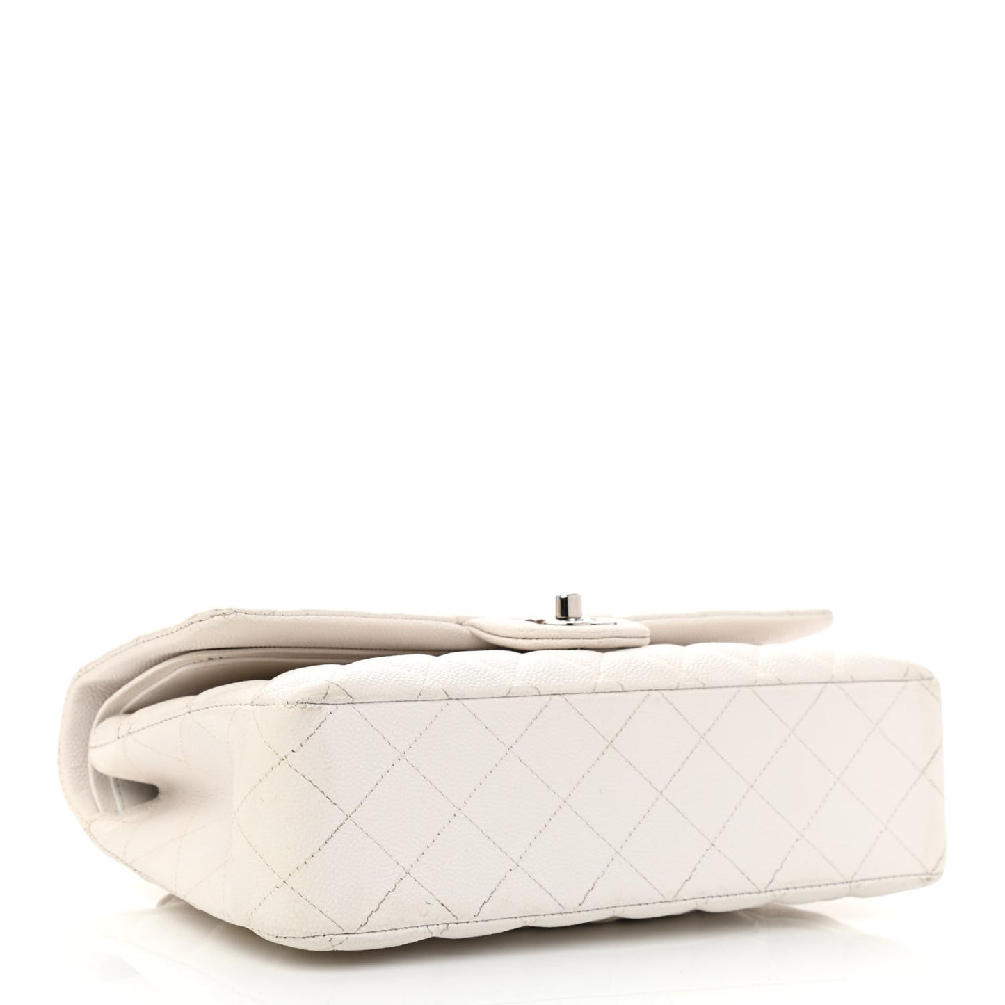 Caviar Quilted Medium Double Flap White