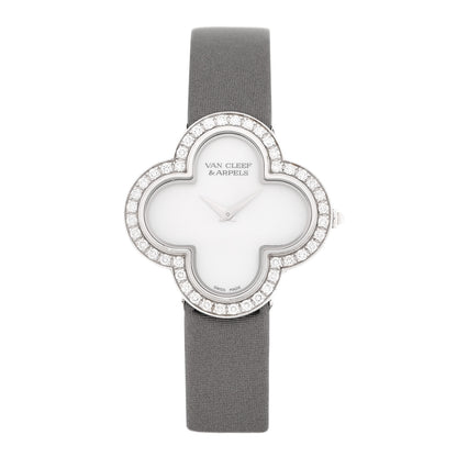 Van Cleef & Arpels 18K White Gold Satin Diamond Bezel Mother of Pearl 30mm Alhambra Quartz Watch 1 of 5