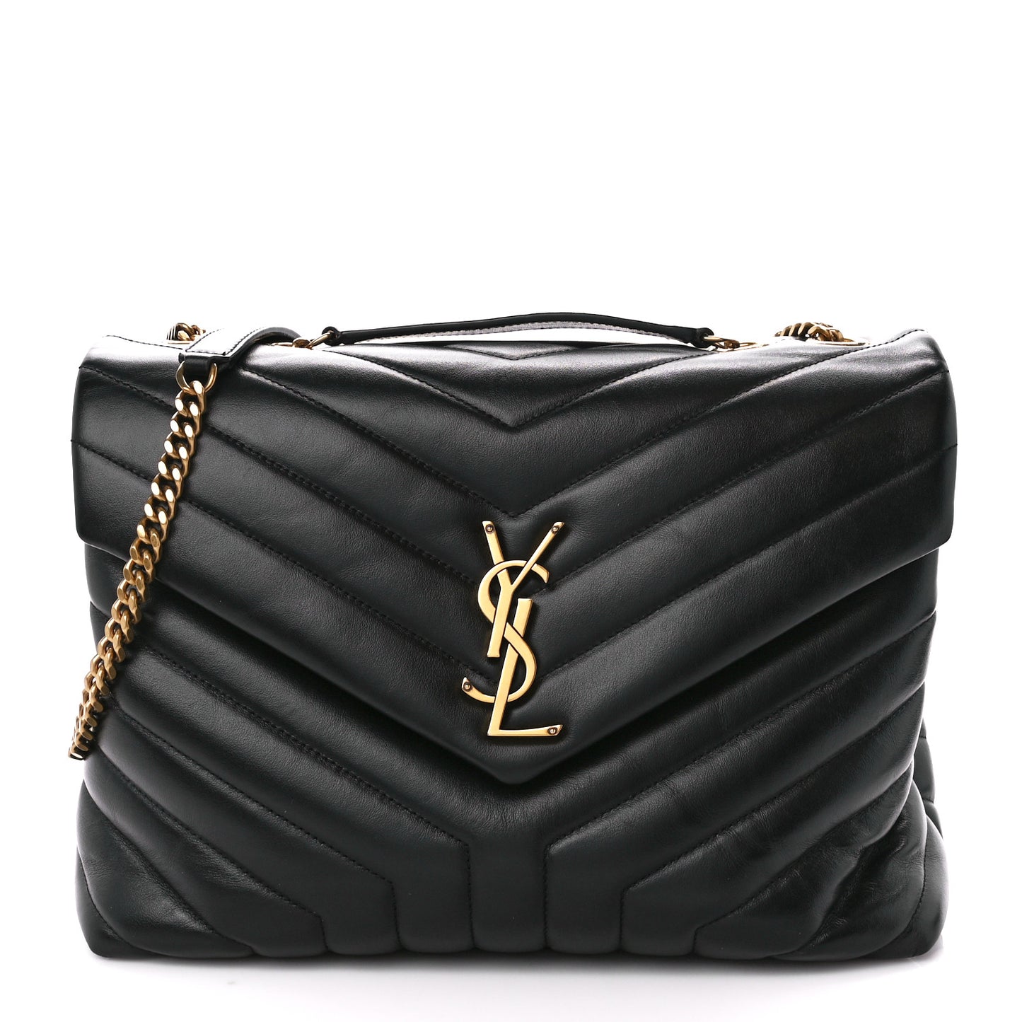 Calfskin Y Quilted Monogram Medium Loulou Chain Satchel Black