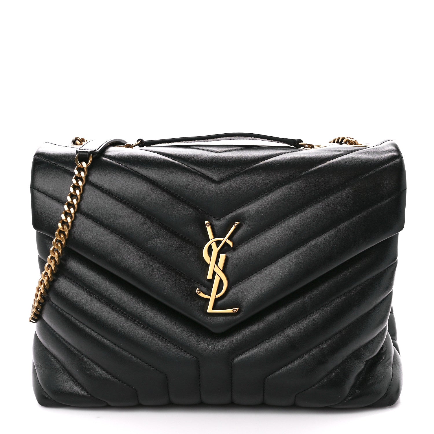 Saint Laurent Calfskin Y Quilted Monogram Medium Loulou Chain Satchel Black 1 of 11