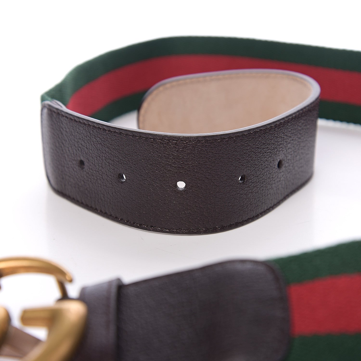 Gucci Nylon Textured Calfskin Double G Web 40mm Belt 85 34 Green Red Dark Cocoa 4 of 5