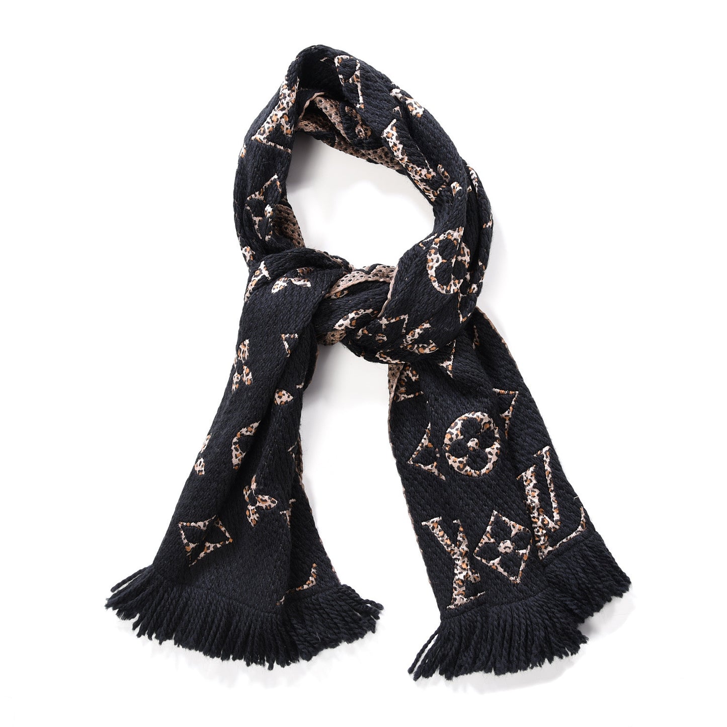 Wool Silk Monogram Giant Jungle Logomania Shine Scarf Black