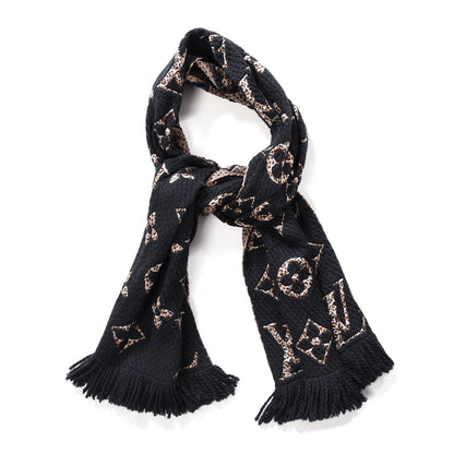 Louis Vuitton Wool Silk Monogram Giant Jungle Logomania Shine Scarf Black 1 of 3