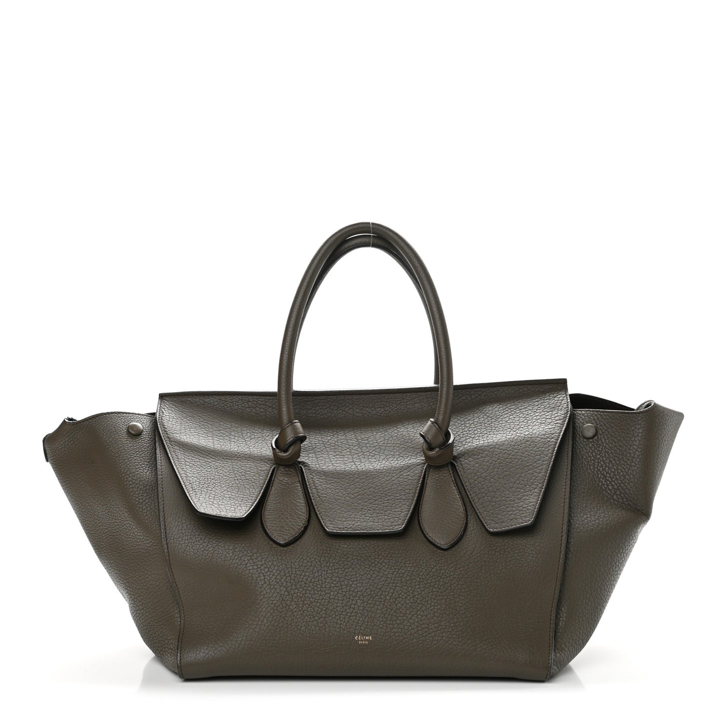 Crisped Calfskin Large Tie Knot Tote Dark Khaki
