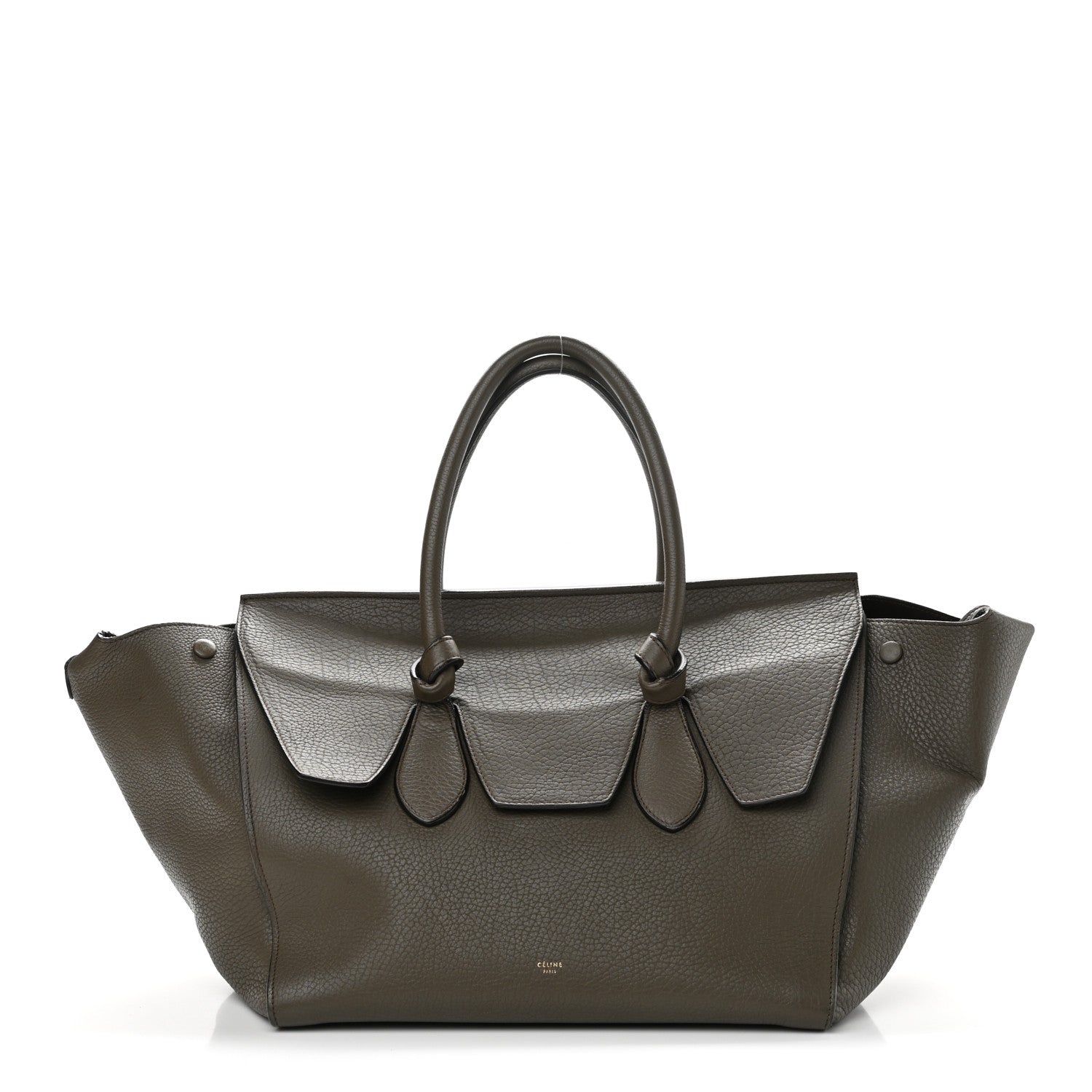 Celine Crisped Calfskin Large Tie Knot Tote Dark Khaki 1 of 13