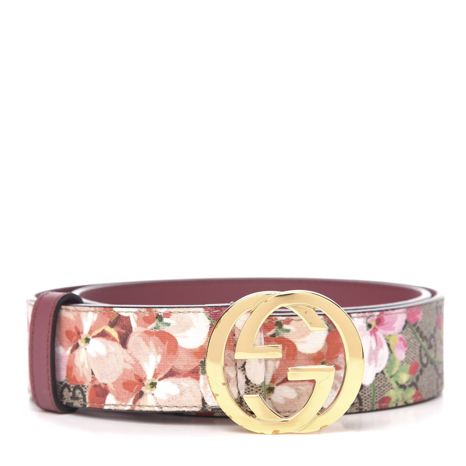 Gucci GG Supreme Monogram Blooms Moon Calfskin Interlocking G 37mm Belt 85 34 Beige Ebony Multicolor Dry Rose 1 of 7