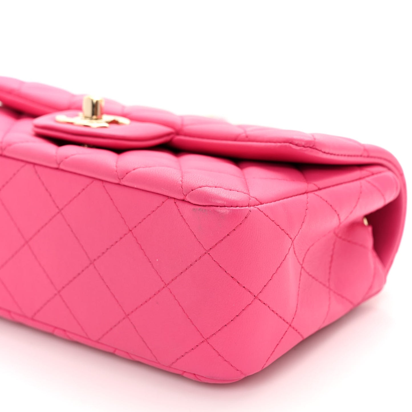 Lambskin Quilted Mini Rectangular Flap Dark Pink