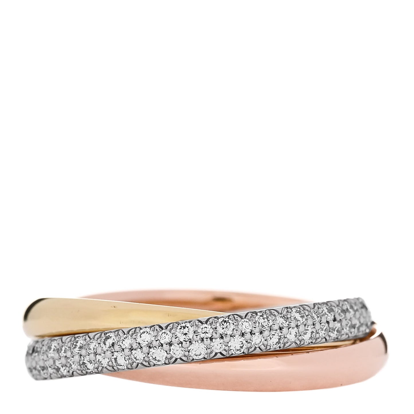 18K White Yellow Pink Gold Diamond Small Trinity Paved Ring 55 7.25