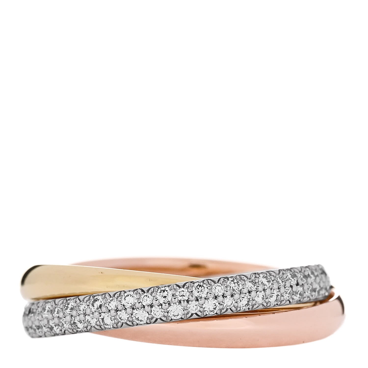 Cartier 18K White Yellow Pink Gold Diamond Small Trinity Paved Ring 55 7.25 3 of 5