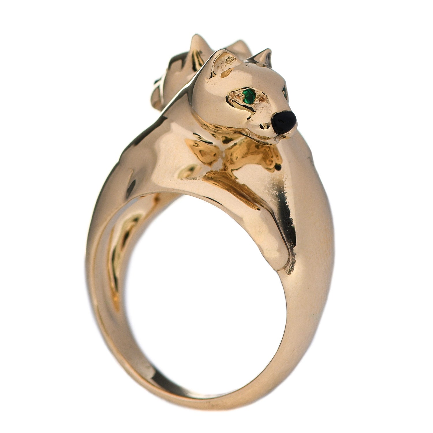 Cartier 18K Yellow Gold Black Onyx Tsavorite Double Panthère De Cartier Bypass Ring 52 6 3 of 8