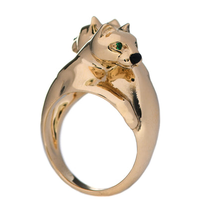 Cartier 18K Yellow Gold Black Onyx Emerald Double Panthère De Cartier Bypass Ring 52 6 3 of 8