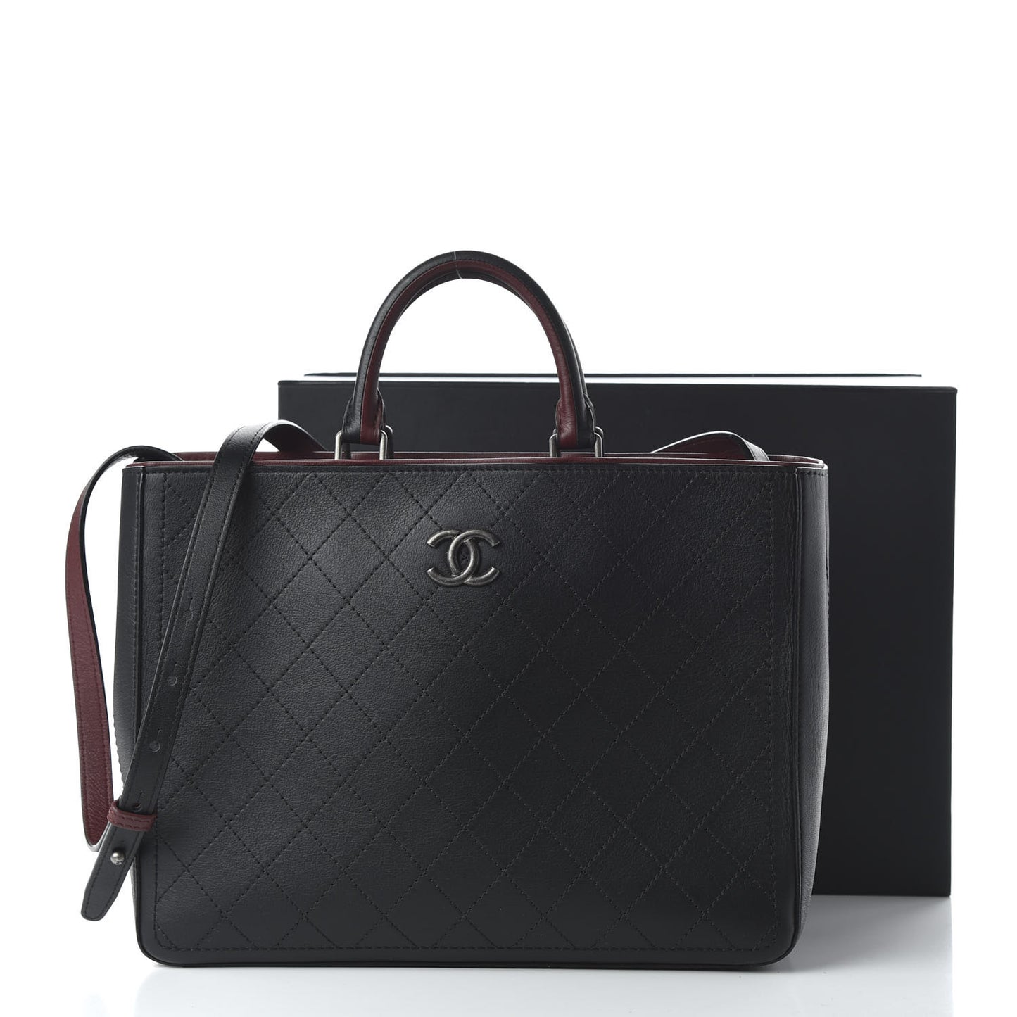 Bullskin Stitched Bi-Color Large Shopping Tote Black