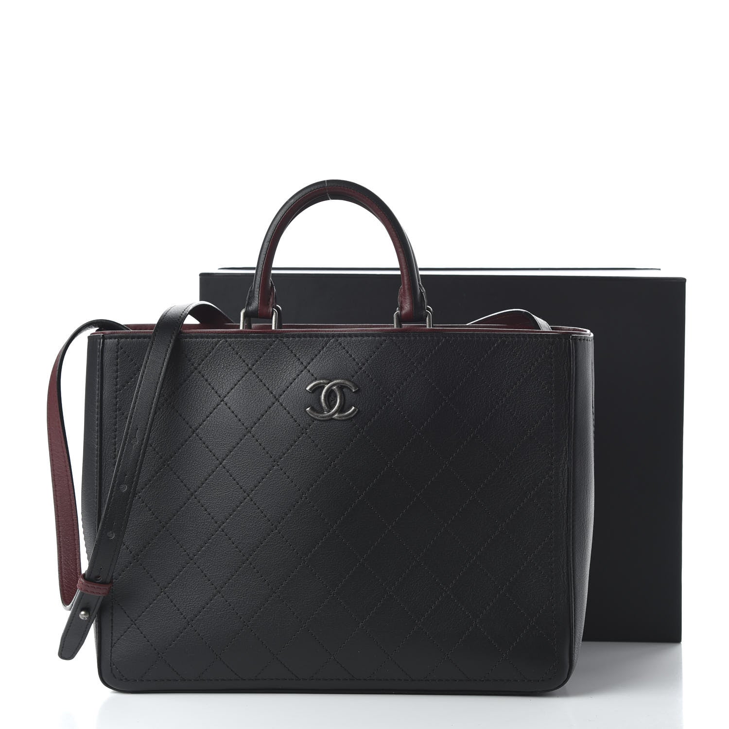 Chanel Bullskin Stitched Bi-Color Large Shopping Tote Black 11 of 11