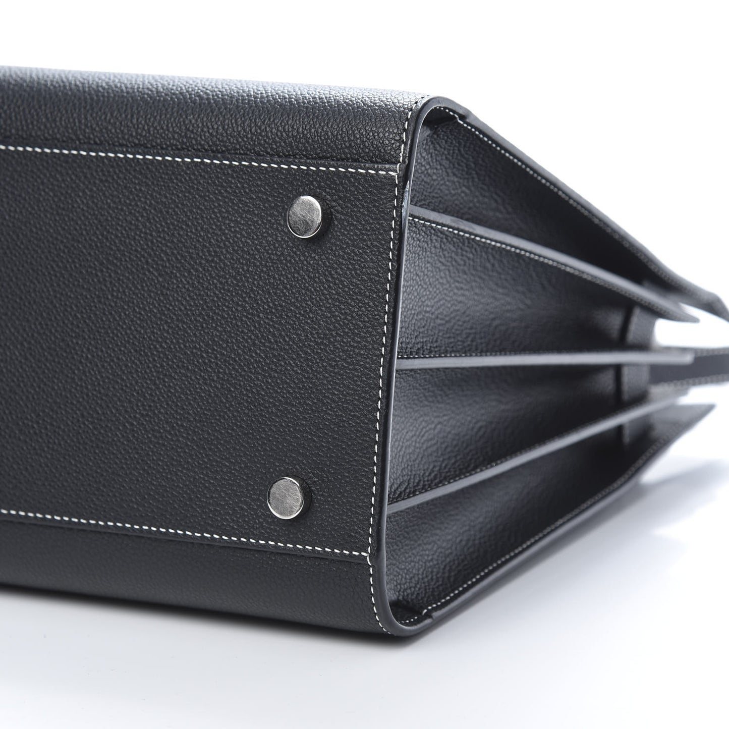 Grained Calfskin Topstitch Small Sac De Jour Black Porcelain