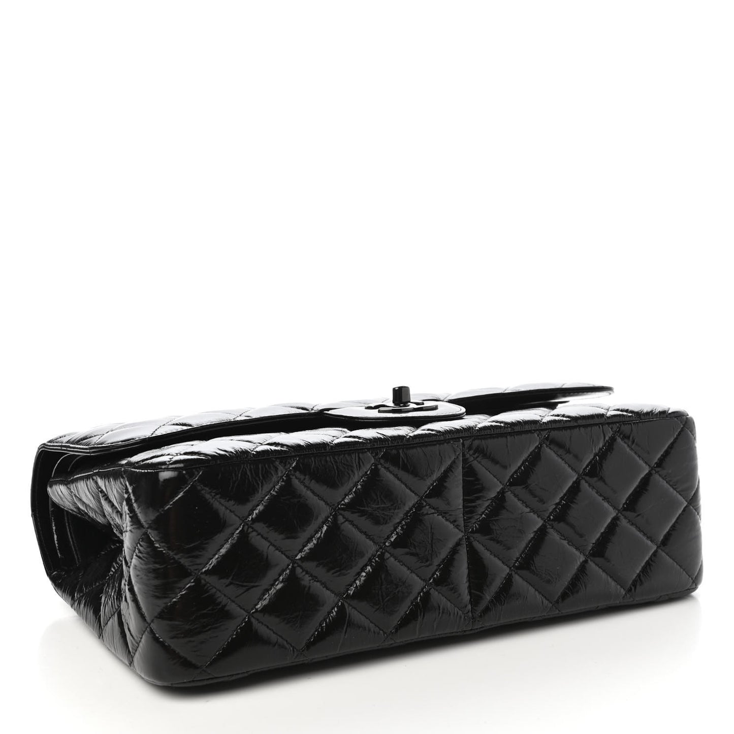 Shiny Distressed Calfskin Quilted Jumbo Double Flap So Black