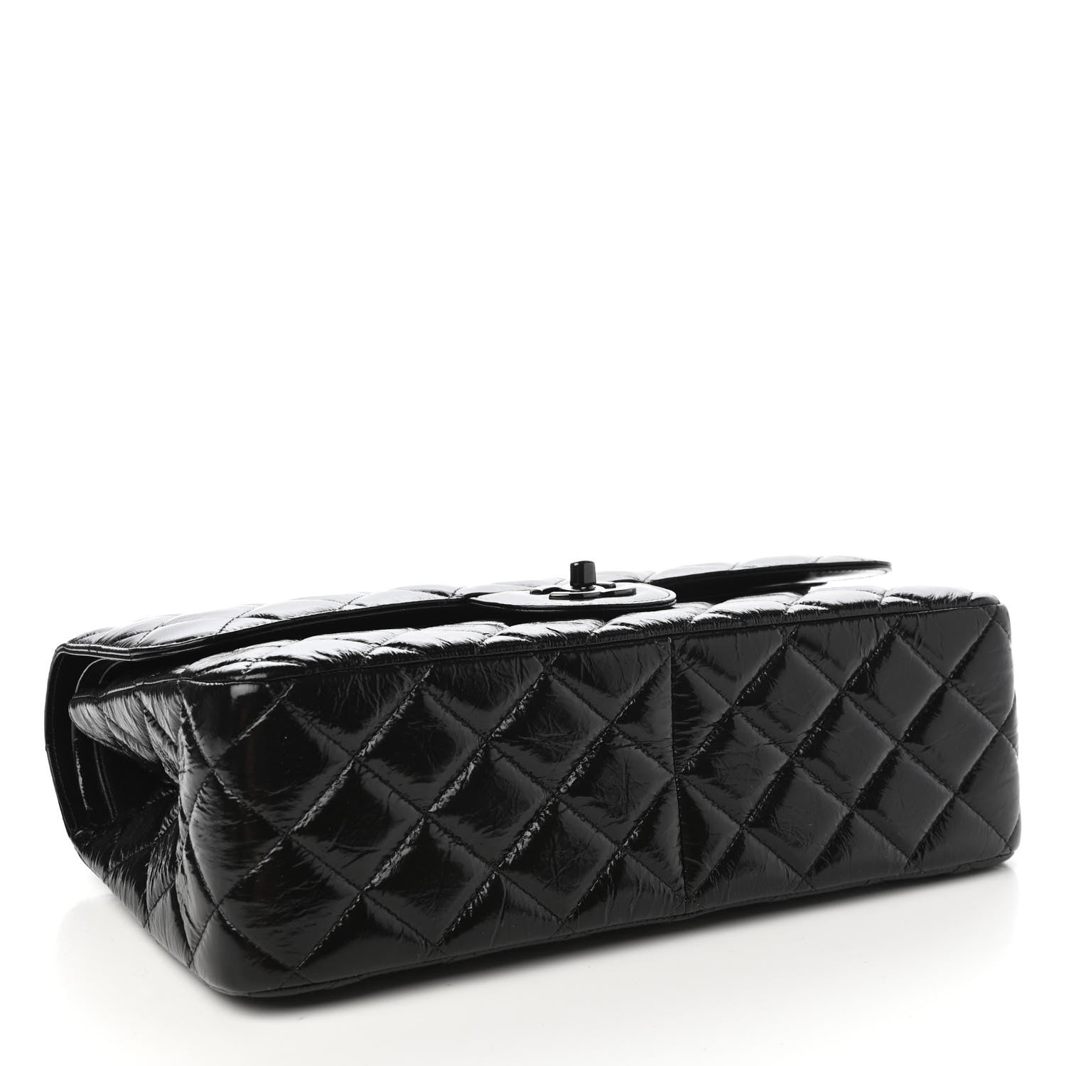 Chanel Shiny Distressed Calfskin Quilted Jumbo Double Flap So Black 4 of 11