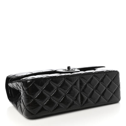 Chanel Shiny Distressed Calfskin Quilted Jumbo Double Flap So Black 4 of 11