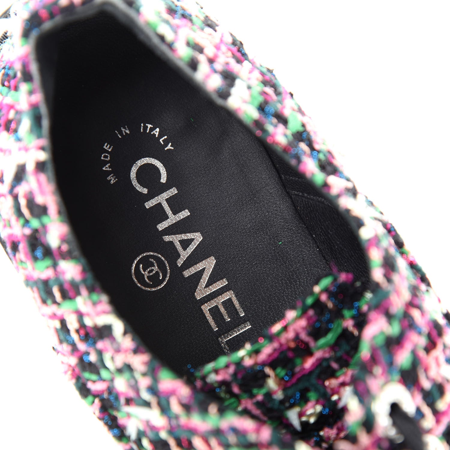 Chanel Metallic Tweed Grosgrain Pearl Lace Up Sneakers 39 Black Multicolor 8 of 10