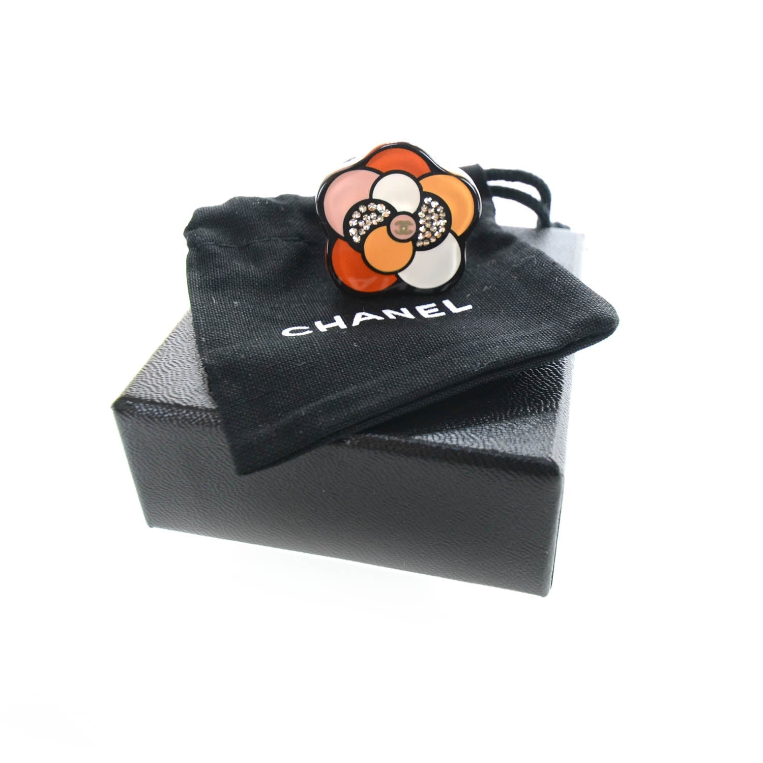 Chanel Resin Crystal CC Camellia Ring Size 6 2 of 3