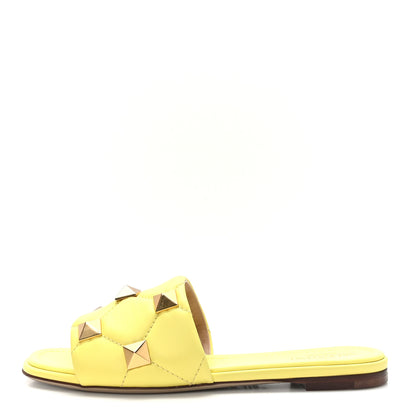 Valentino Garavani Nappa Roman Stud Flat Slide Sandals 37 Lime Sorbet 1 of 9