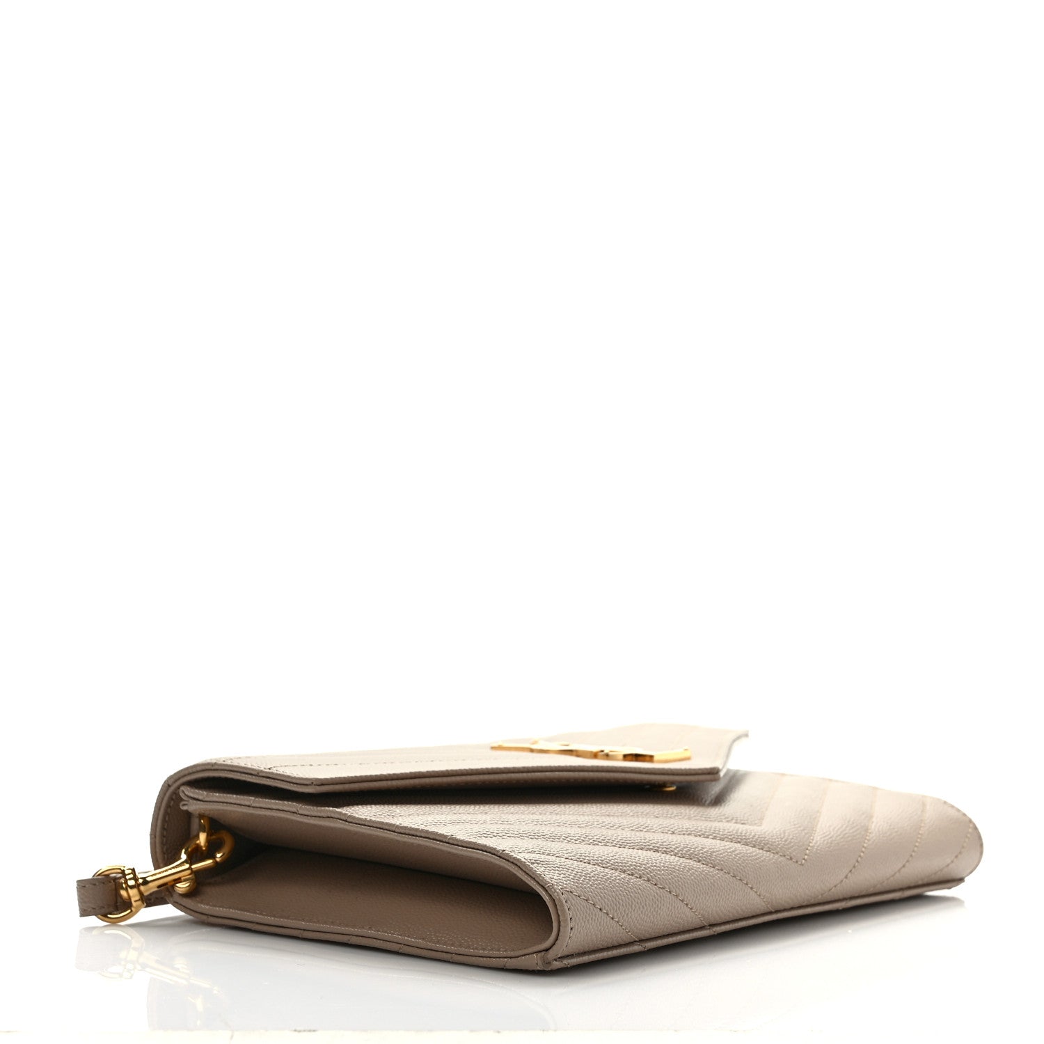 Saint Laurent Grain De Poudre Matelasse Chevron Monogram Envelope Clutch Dark Beige 4 of 8