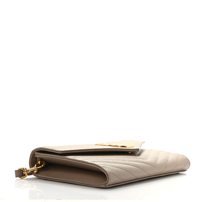 Saint Laurent Grain De Poudre Matelasse Chevron Monogram Envelope Clutch Dark Beige 4 of 8