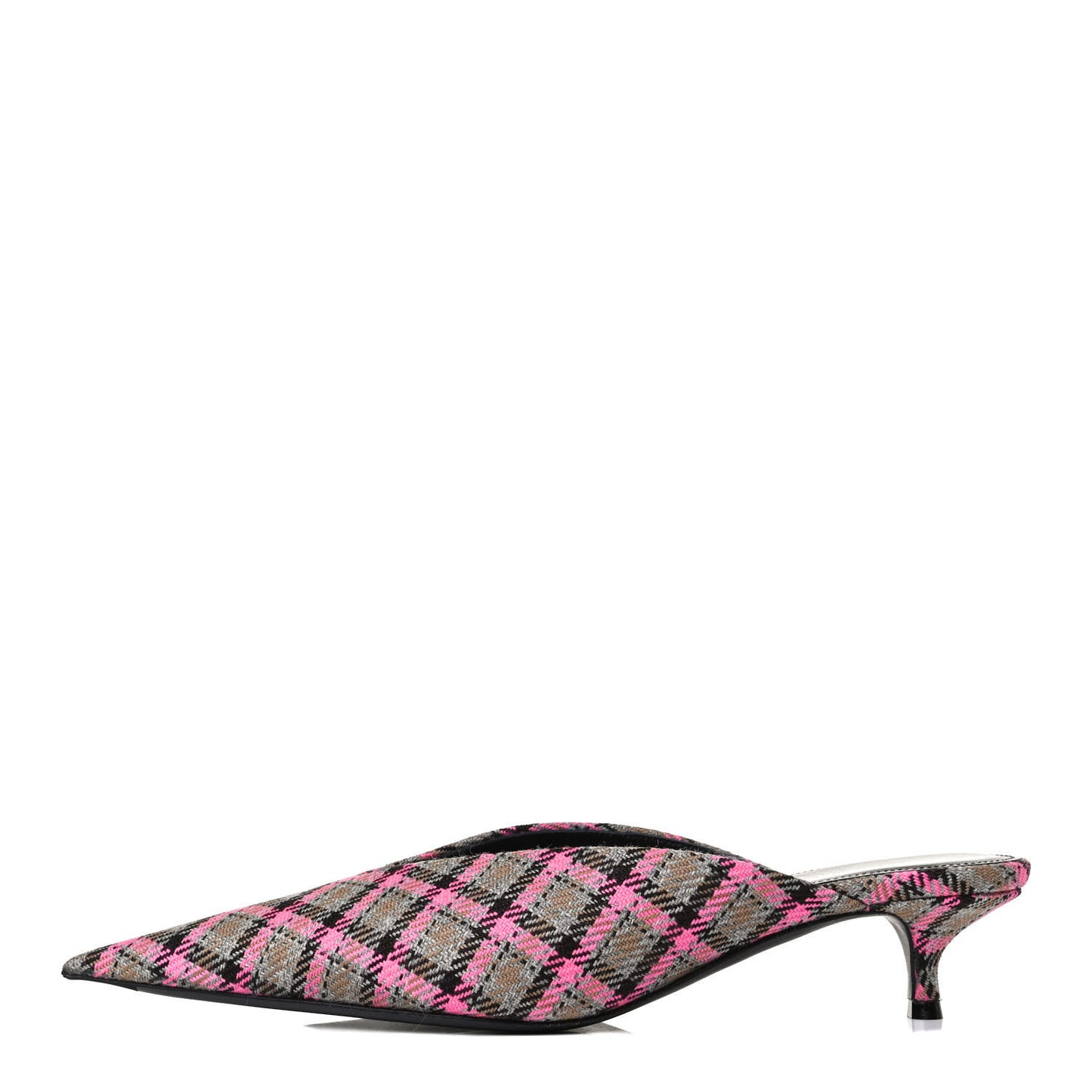 Wool Check Pointed Toe 40mm Mules 38 Grey Pink