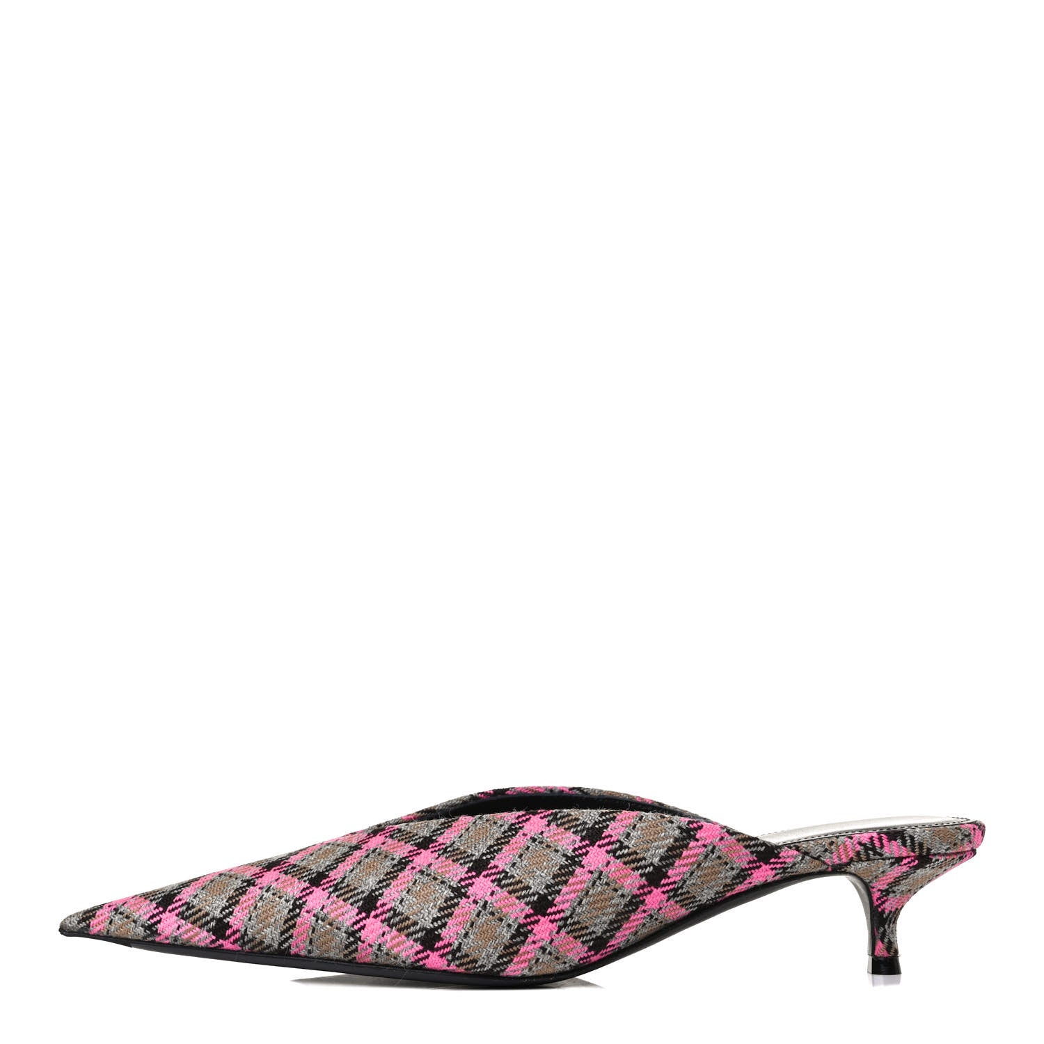 Balenciaga Wool Check Pointed Toe 40mm Mules 38 Grey Pink 1 of 12
