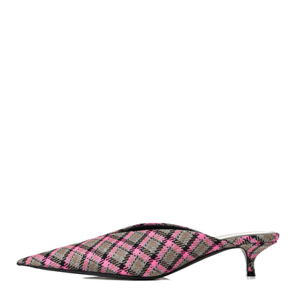Balenciaga Wool Check Pointed Toe 40mm Mules 38 Grey Pink 1 of 12