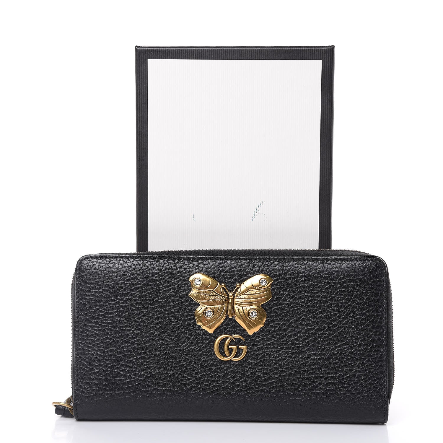Gucci Calfskin Butterfly Zip Around Wallet Black 10 of 10
