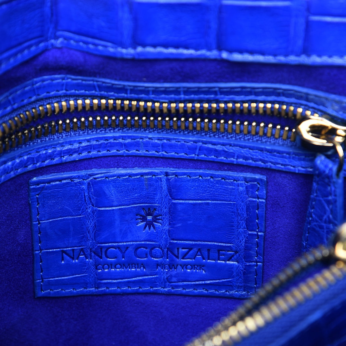 Matte Crocodile Top Handle Shoulder Bag Blue