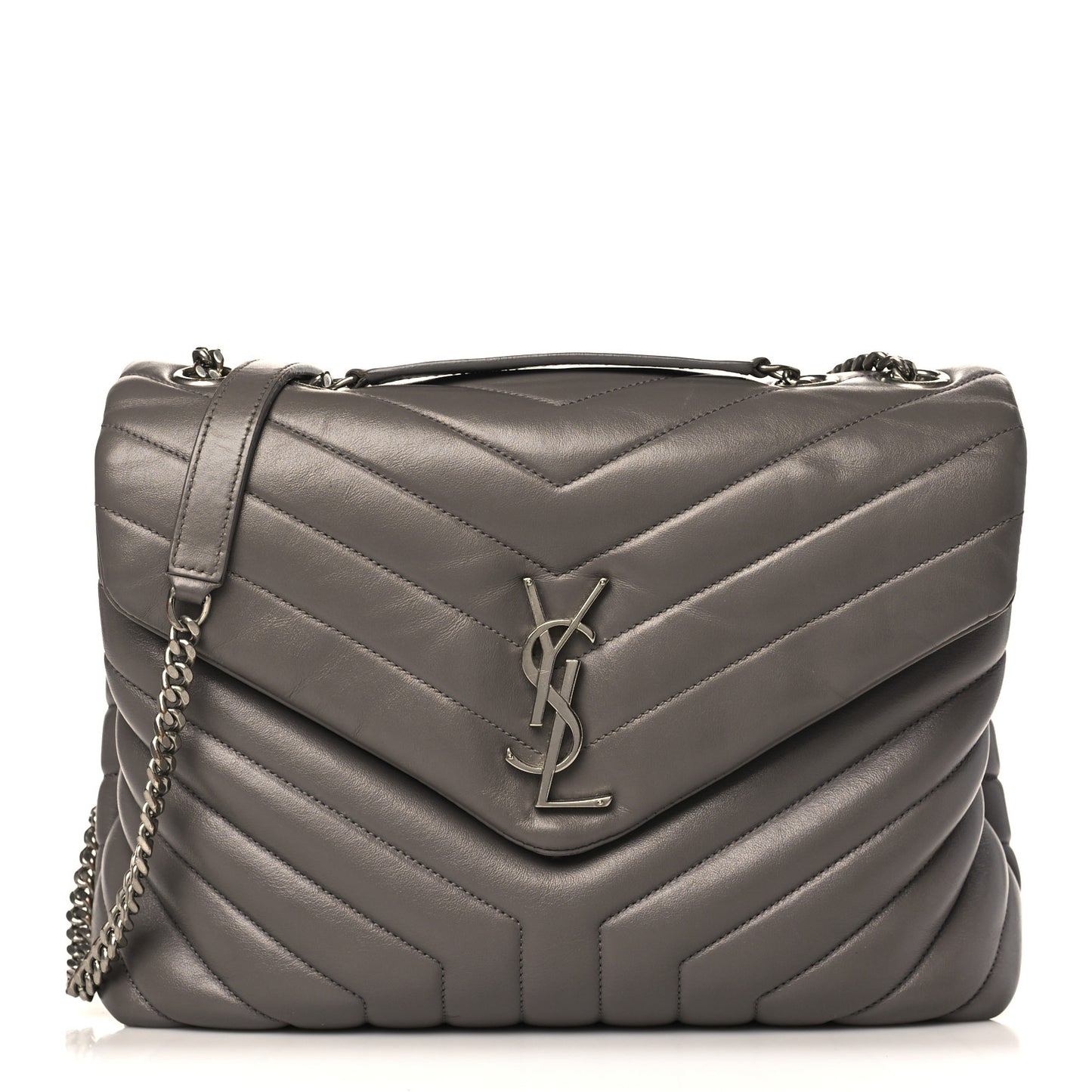 Calfskin Y Quilted Monogram Medium Loulou Chain Satchel Fog