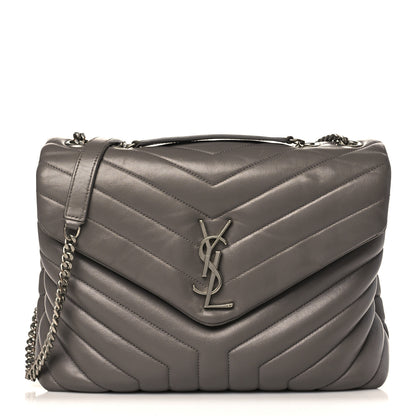 Saint Laurent Calfskin Y Quilted Monogram Medium Loulou Chain Satchel Fog 1 of 11