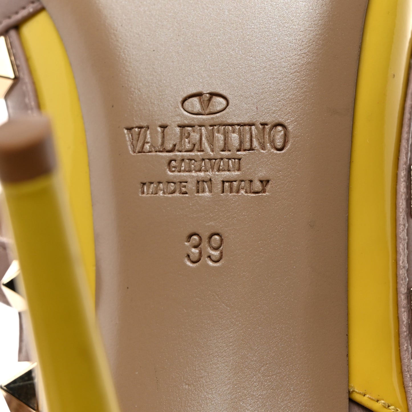 Patent Nappa Rockstud Ankle Strap 100mm Pumps 39 Naples Yellow Poudre