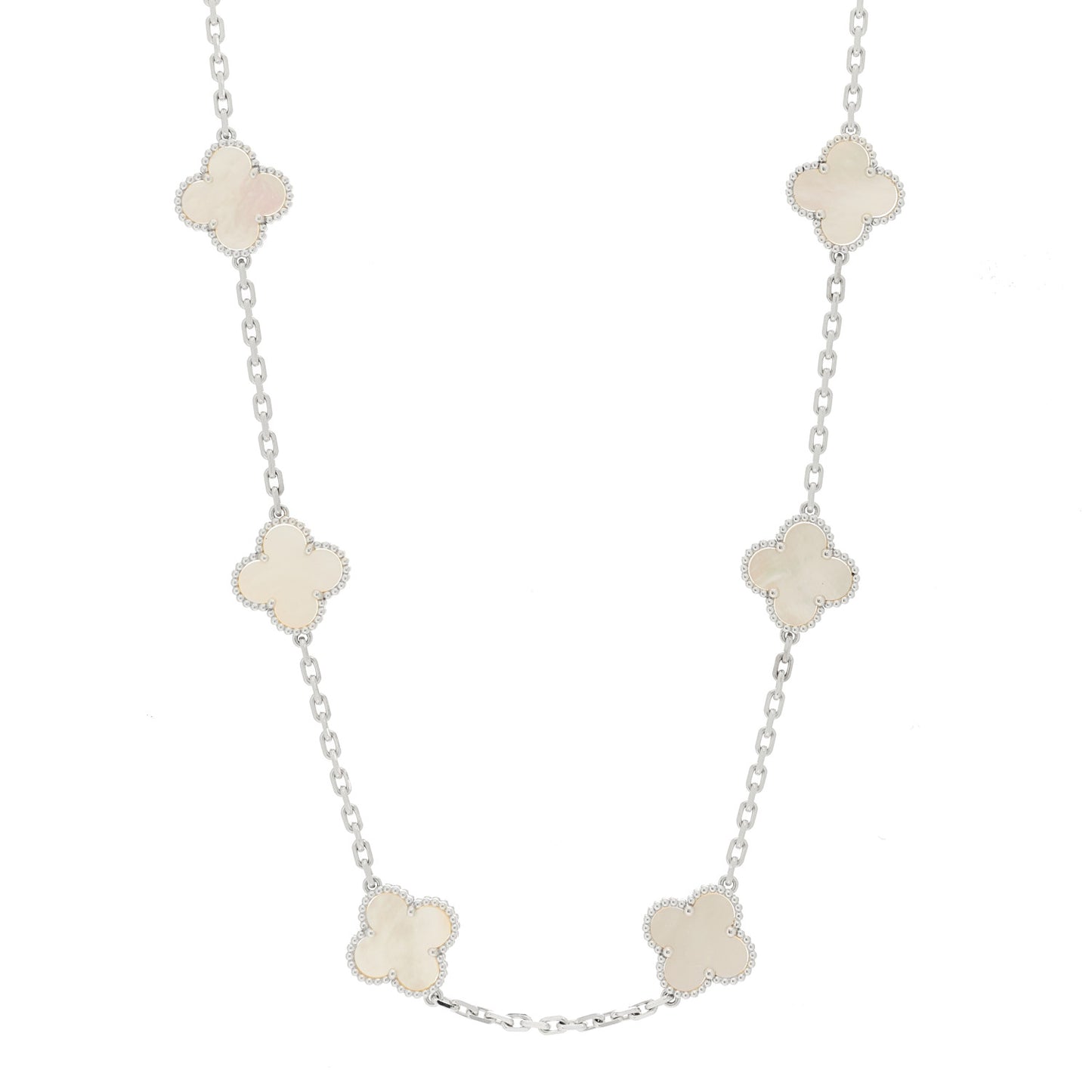 18K White Gold Mother of Pearl 10 Motifs Vintage Alhambra Necklace