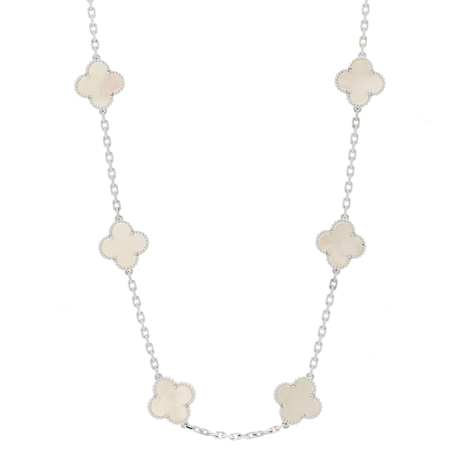 Van Cleef & Arpels 18K White Gold Mother of Pearl 10 Motifs Vintage Alhambra Necklace 1 of 6
