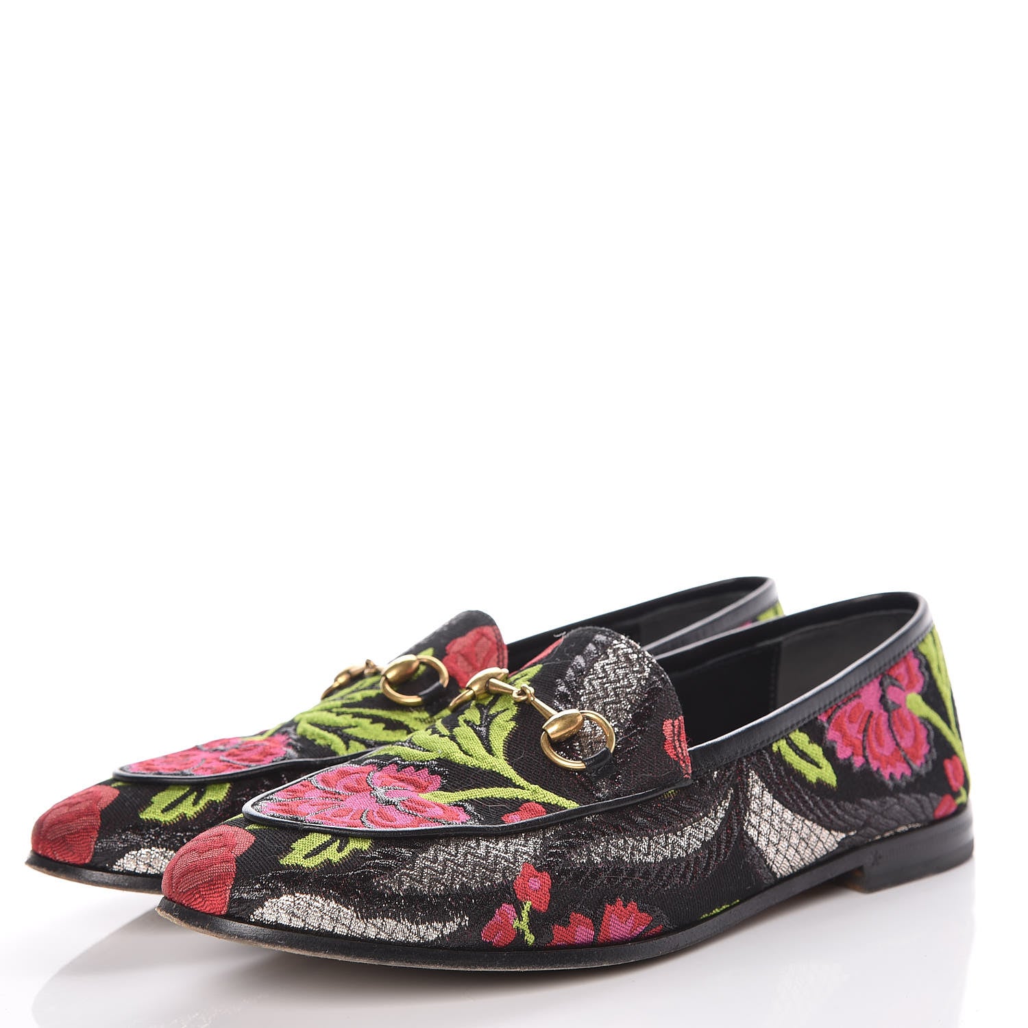 Gucci Floral Jacquard Horsebit Womens Jordaan Loafers 37.5 Multi 3 of 15