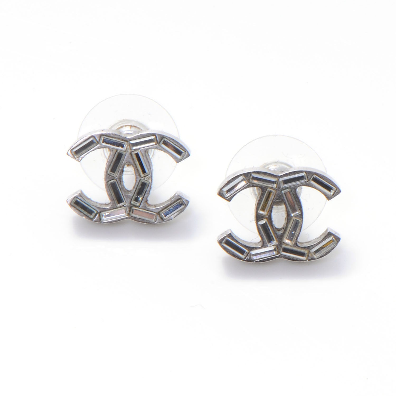 Chanel Baguette Crystal CC Earrings Silver 1 of 4