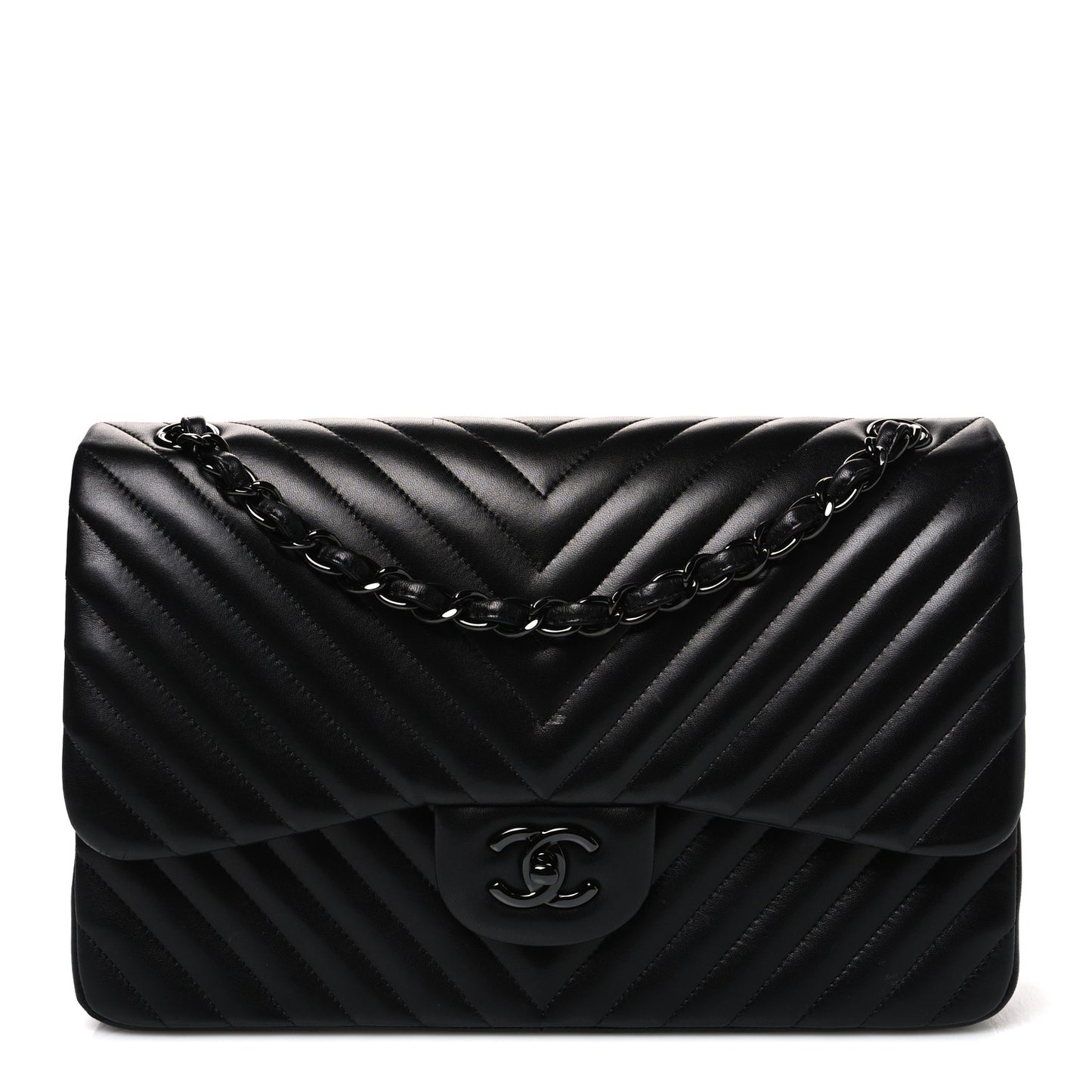 Lambskin Chevron Quilted Jumbo Double Flap So Black