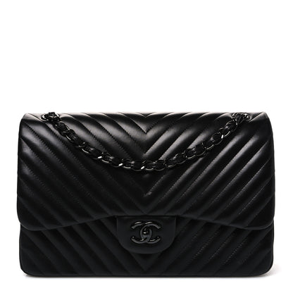 Chanel Lambskin Chevron Quilted Jumbo Double Flap So Black 1 of 11