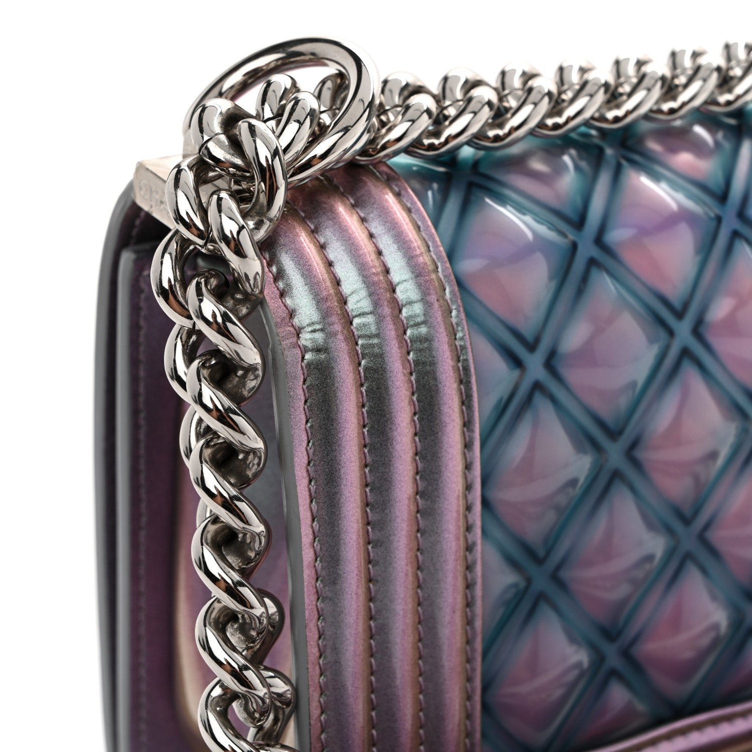 Chanel Iridescent Patent Calfskin PVC Quilted Small Boy Flap Light Purple 13 of 14