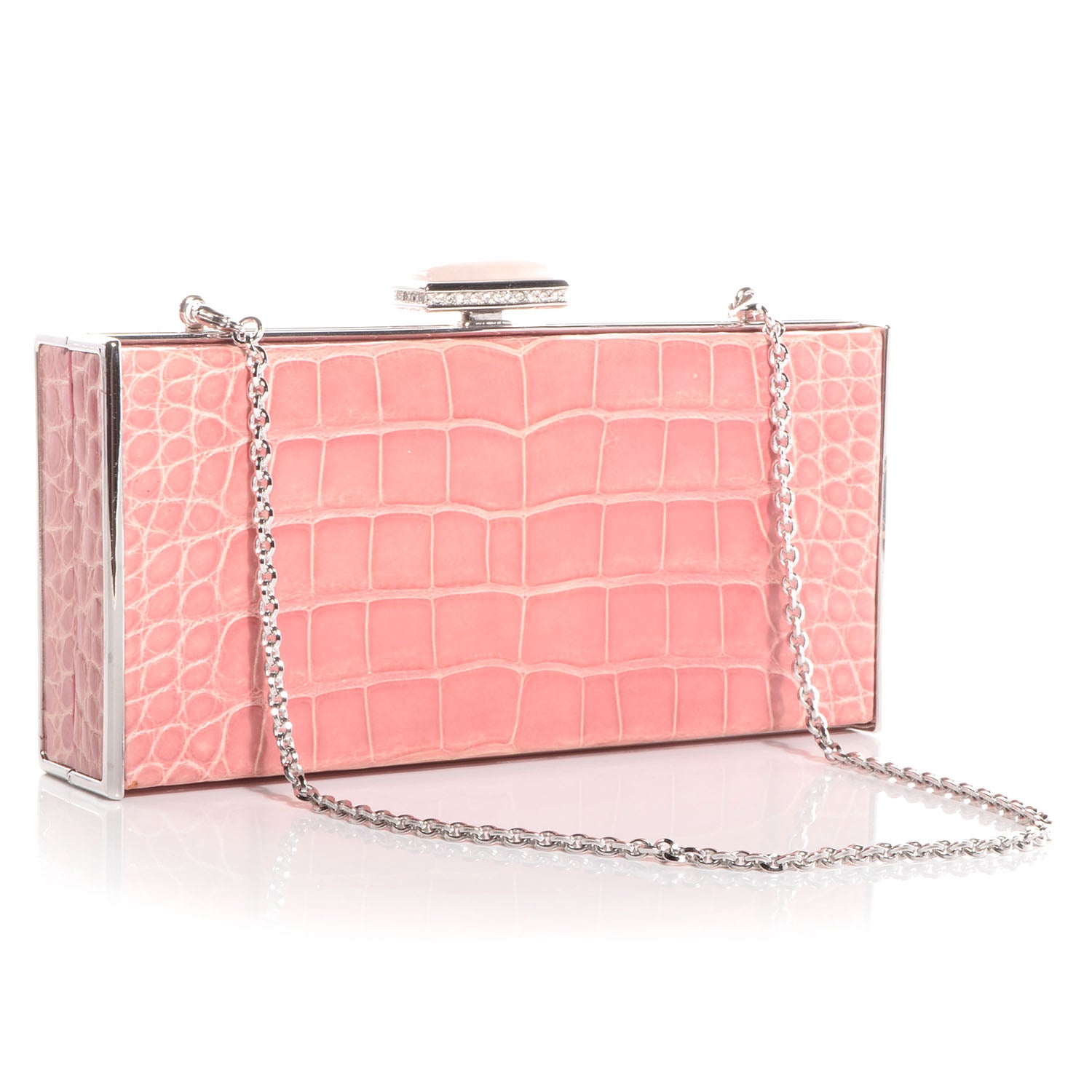 Judith Leiber Crocodile Austrian Crystal Box Clutch Peony 3 of 7