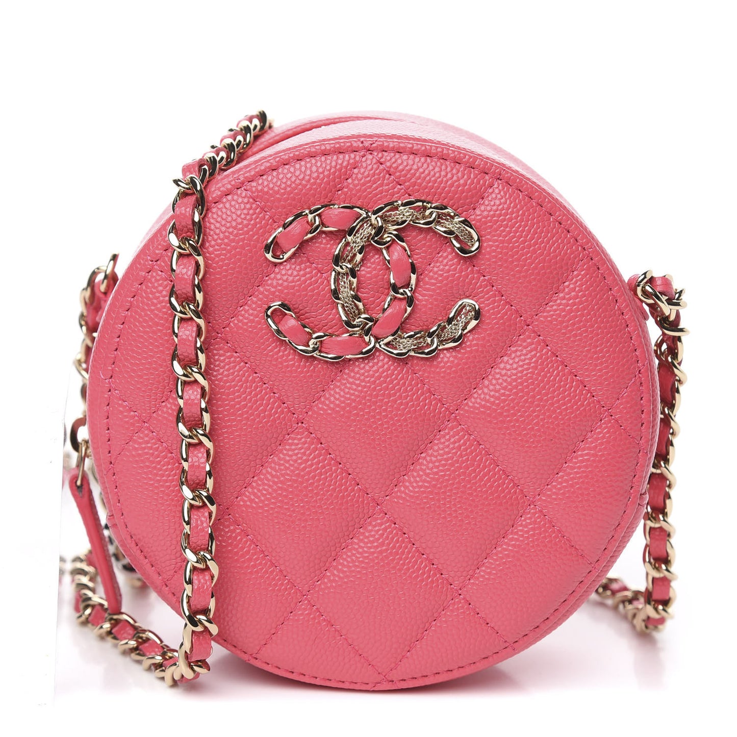 Caviar Quilted French New Wave Round Clutch With Chain Pink